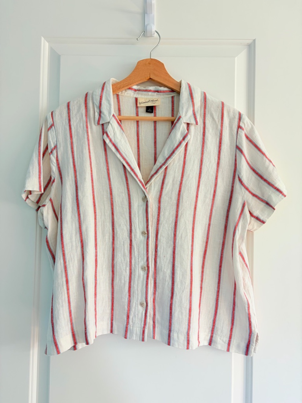 Universal Thread White Button-Down Top with Red Stripes